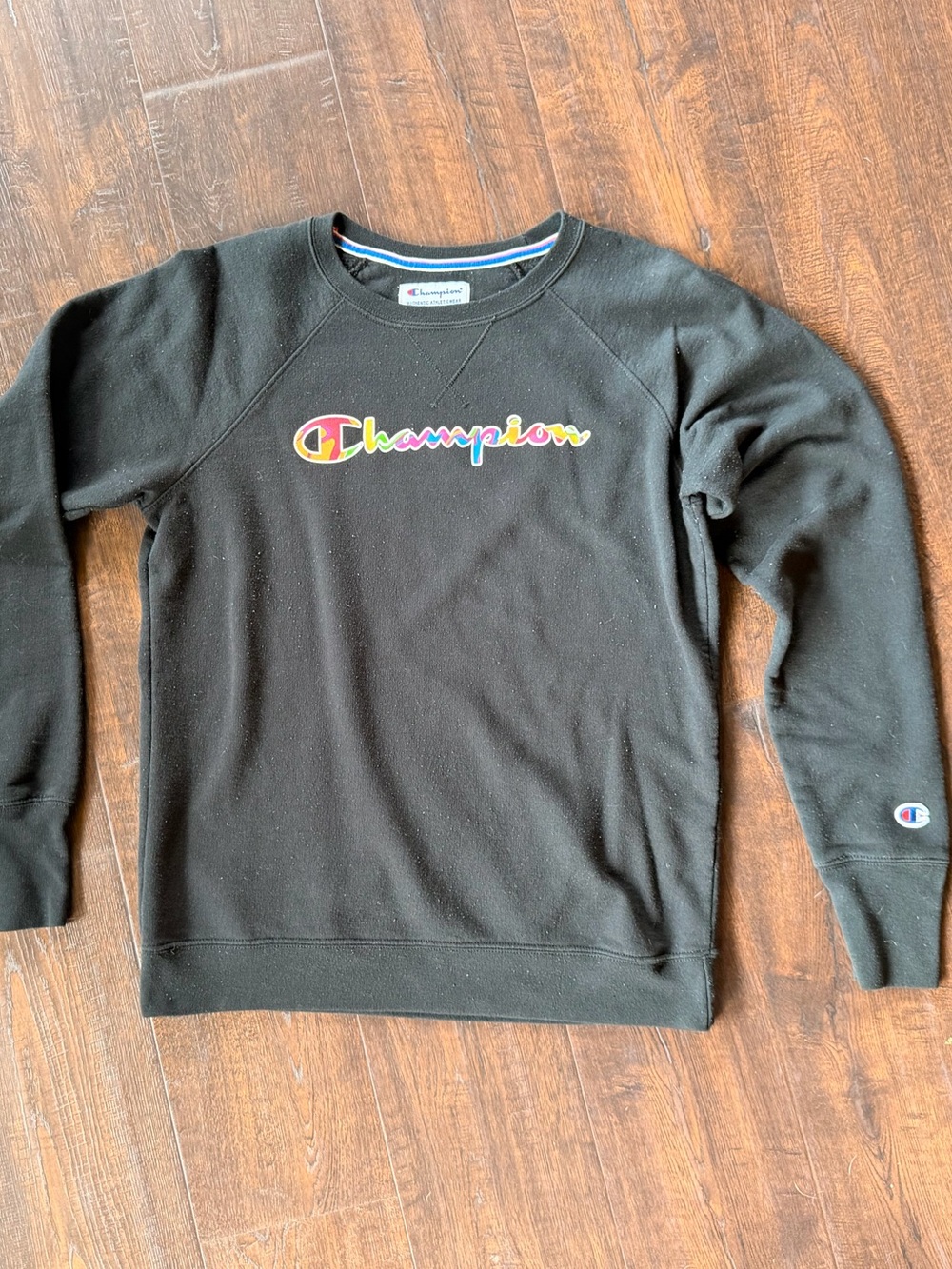 Champion Black Crewneck Sweatshirt with Multicolor Logo
